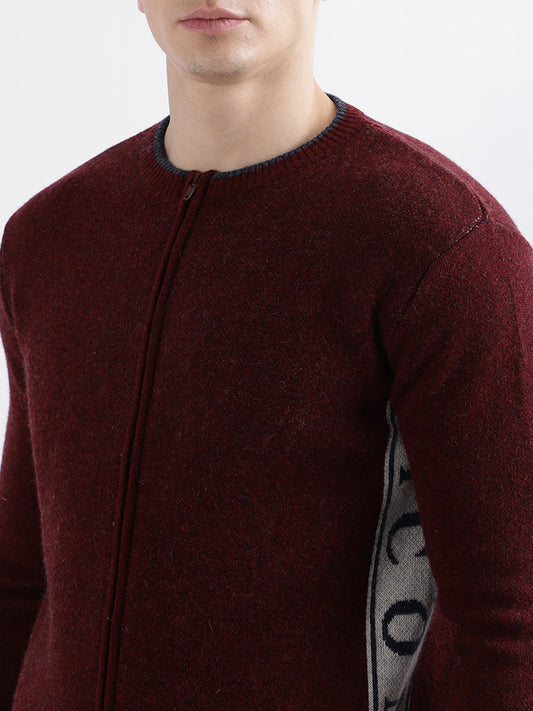 Iconic Men Maroon Solid Full Sleeves Round Neck Sweater