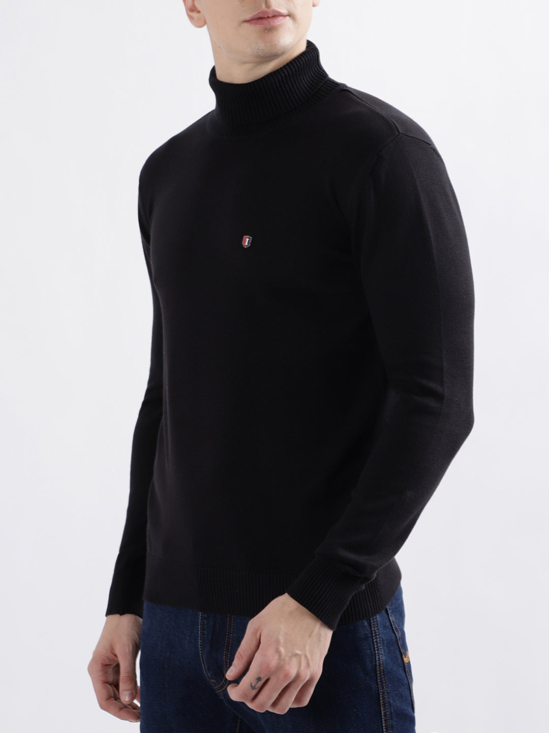 Iconic Men Black Solid Full Sleeves Turtle Neck Sweater