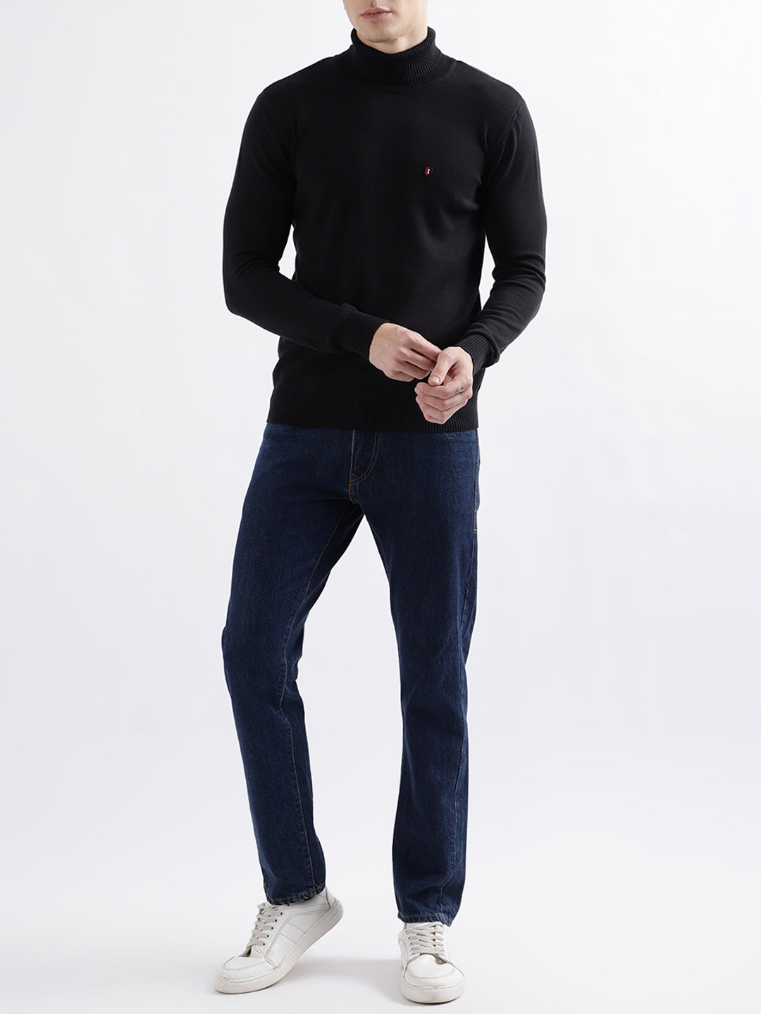 Iconic Men Black Solid Full Sleeves Turtle Neck Sweater