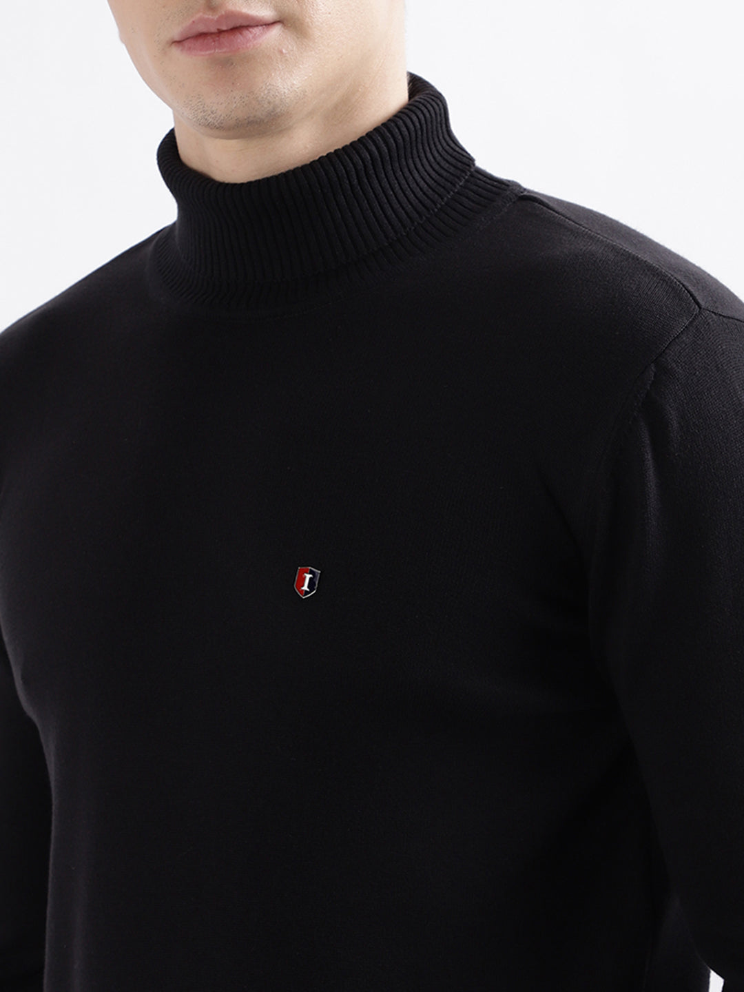 Iconic Men Black Solid Full Sleeves Turtle Neck Sweater