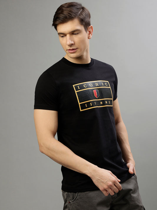 Iconic Black Fashion Printed Regular fit T-Shirts