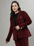 Iconic Women Wine Double-Breasted Notched Lapel Long Sleeves Blazer