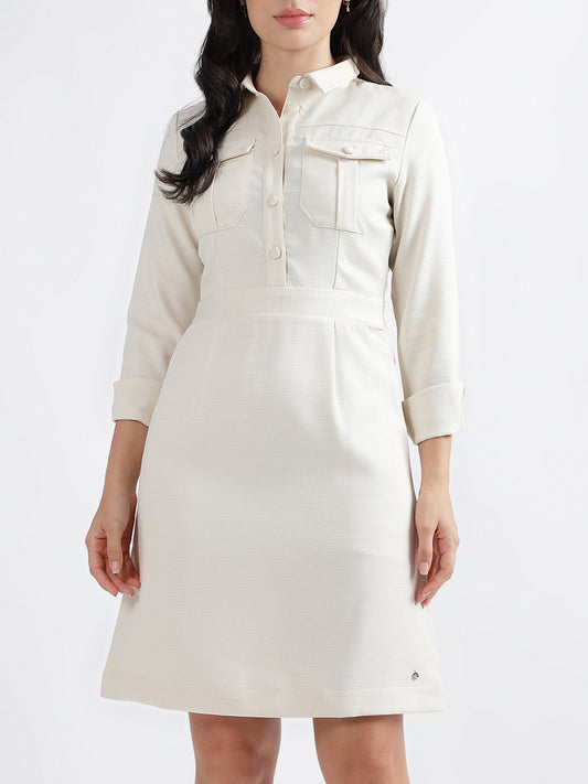 Iconic Women Self-Design Collar Full Sleeves Dress