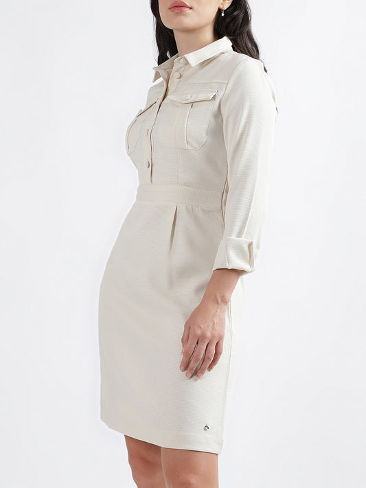Iconic Women Self-Design Collar Full Sleeves Dress