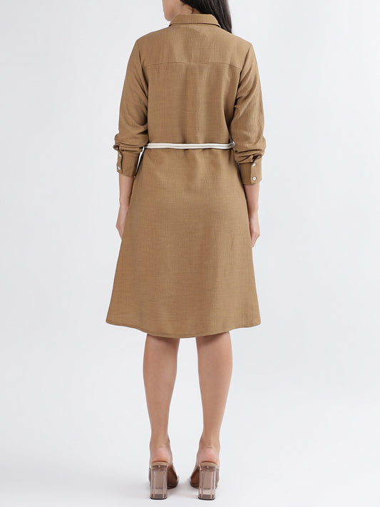 Iconic Women Solid Collar Full Sleeves Dress