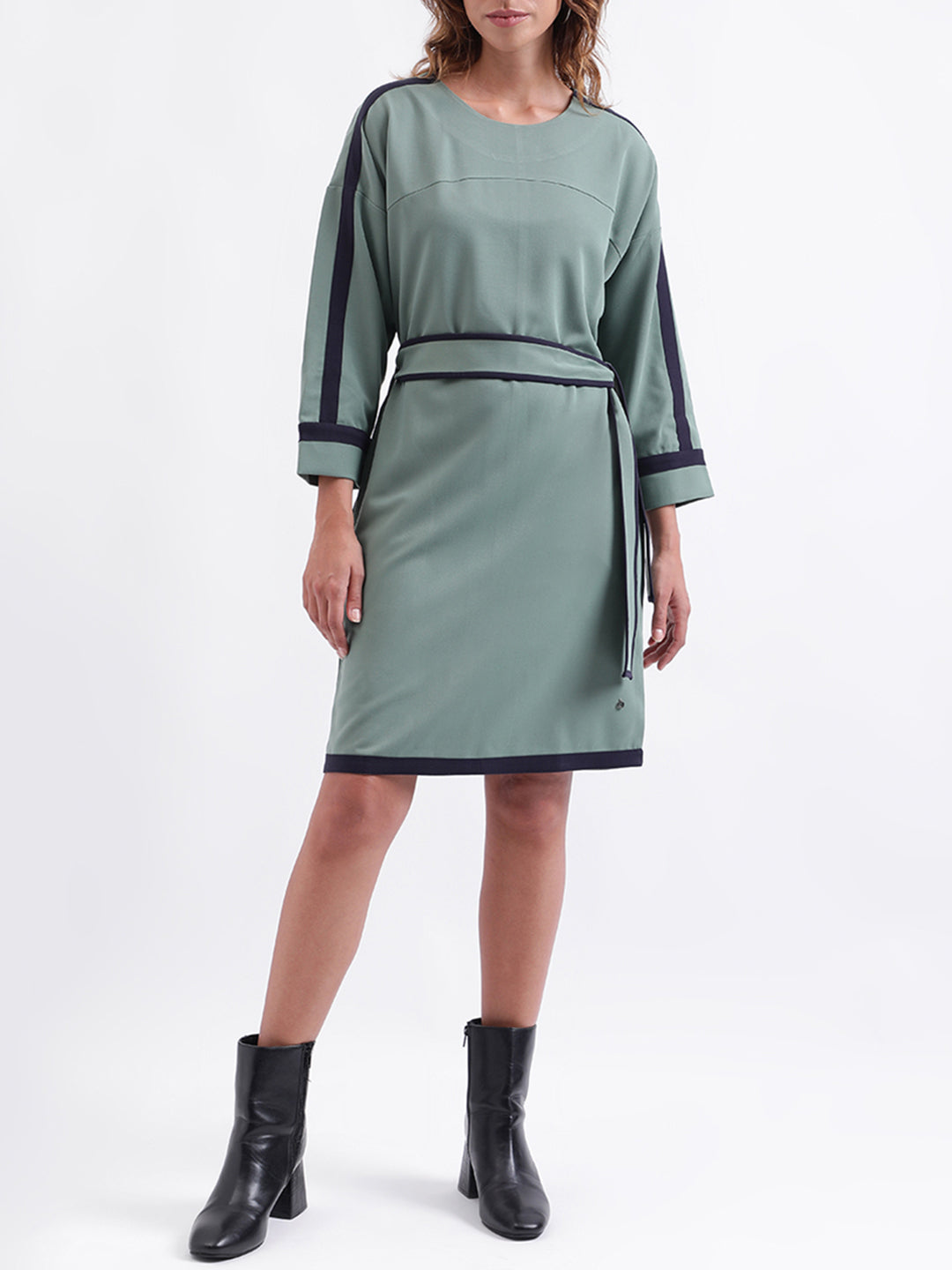 Iconic Women Solid 3/4th Sleeves Round Neck Dress