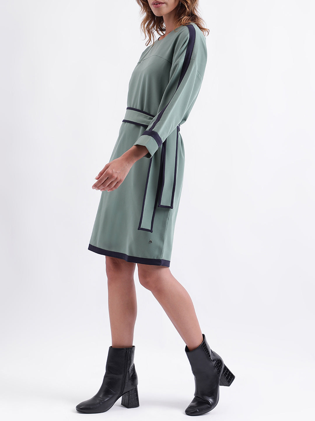 Iconic Women Solid 3/4th Sleeves Round Neck Dress