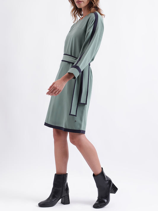 Iconic Women Solid 3/4th Sleeves Round Neck Dress