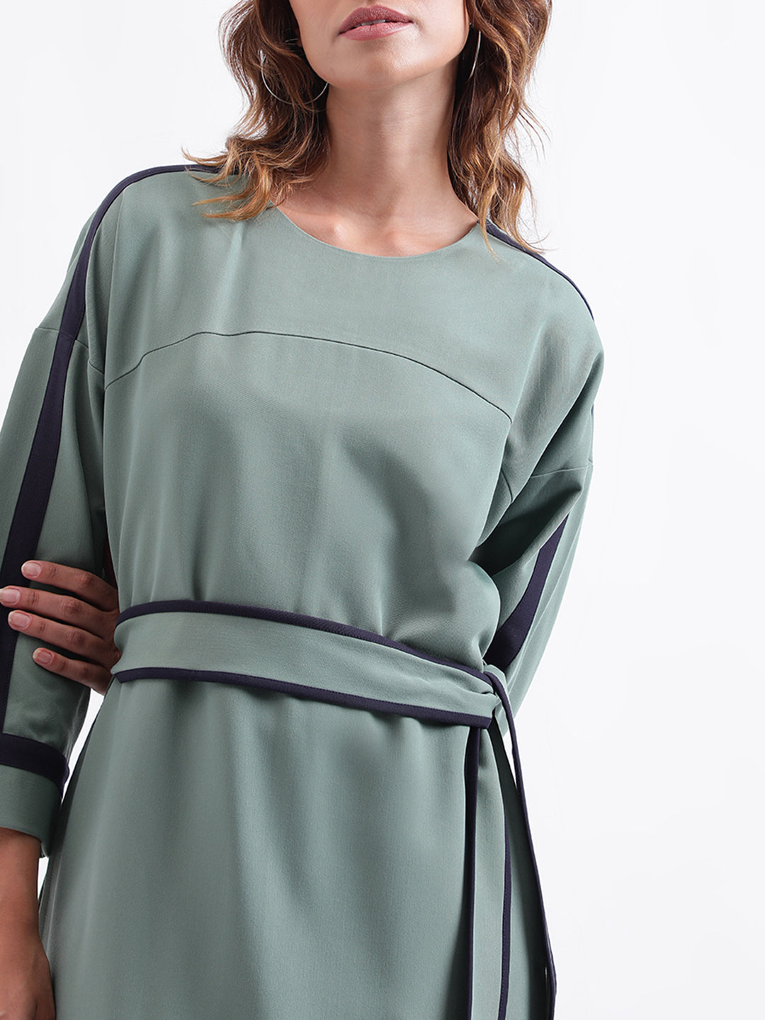 Iconic Women Solid 3/4th Sleeves Round Neck Dress