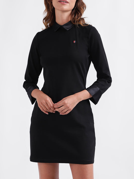 Iconic Women Solid Full Sleeves Collar Dress