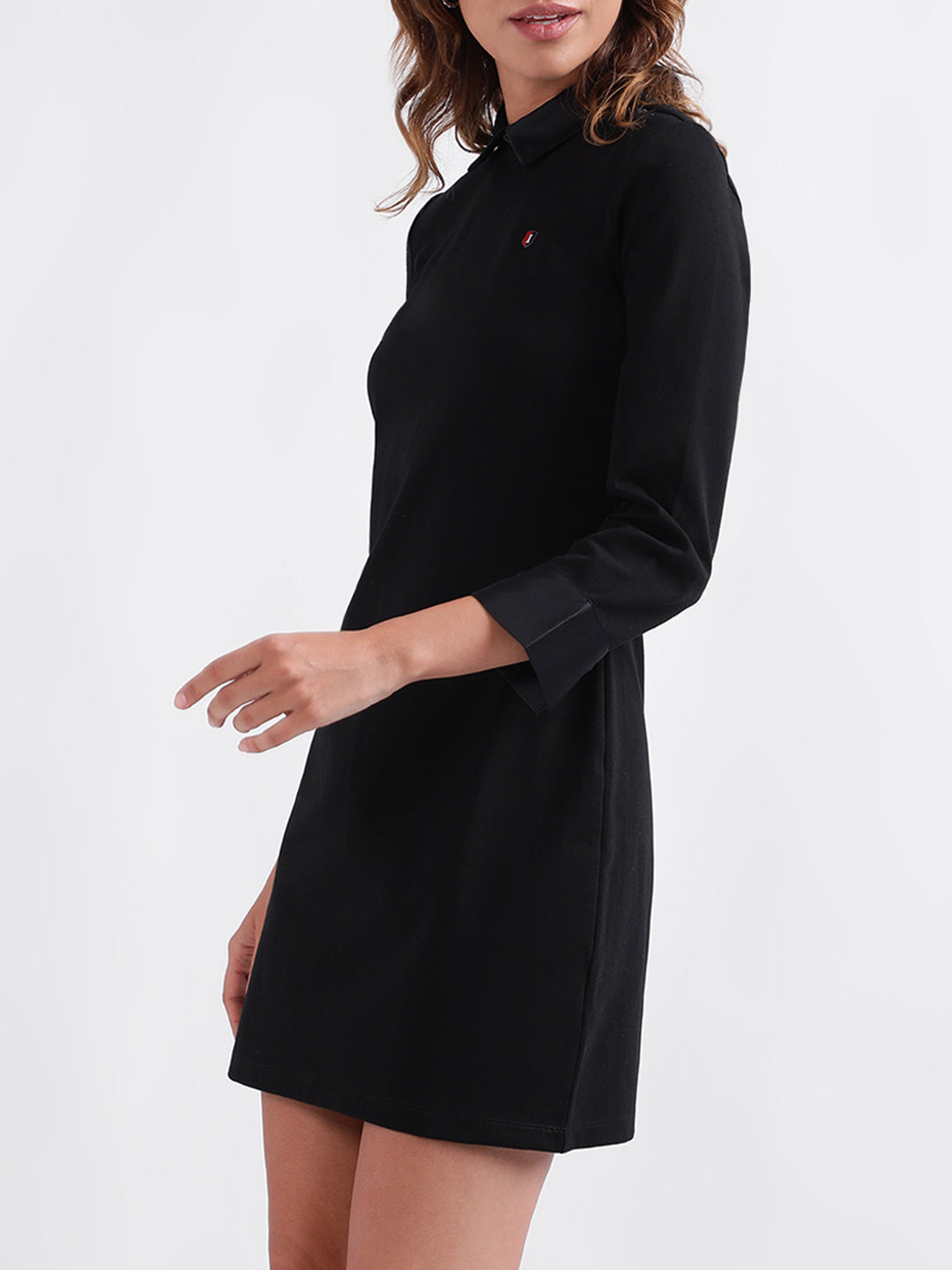 Iconic Women Solid Full Sleeves Collar Dress