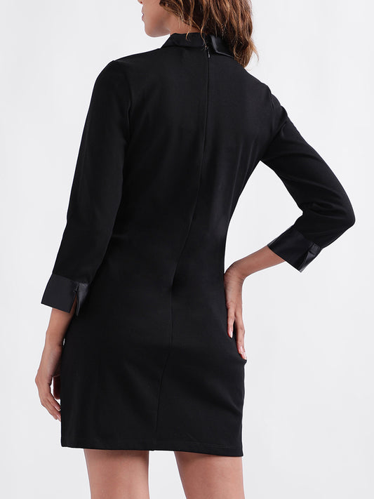 Iconic Women Solid Full Sleeves Collar Dress