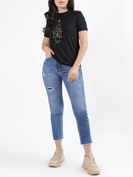 Iconic Women Blue Faded Slim Straight Fit Jeans