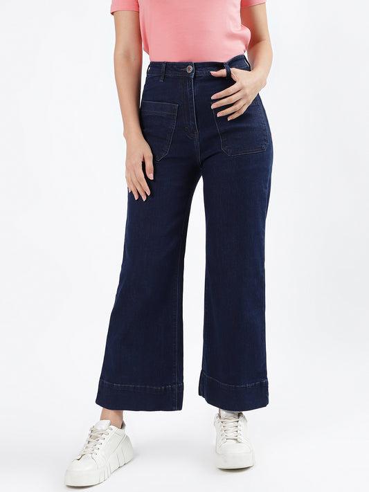 Iconic Women Blue Solid Flared Jeans