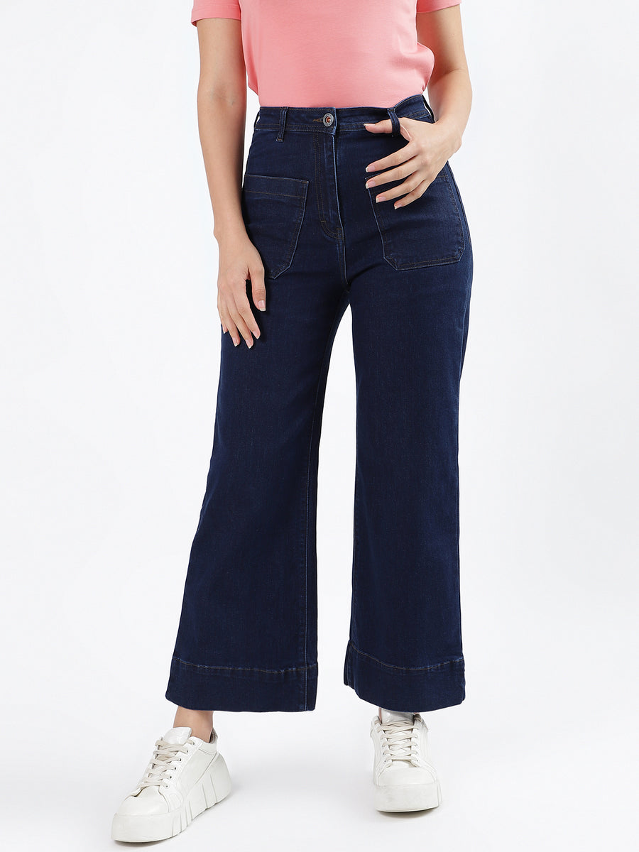 Shop Iconic Women Blue Solid Flared Jeans Online – Iconic India
