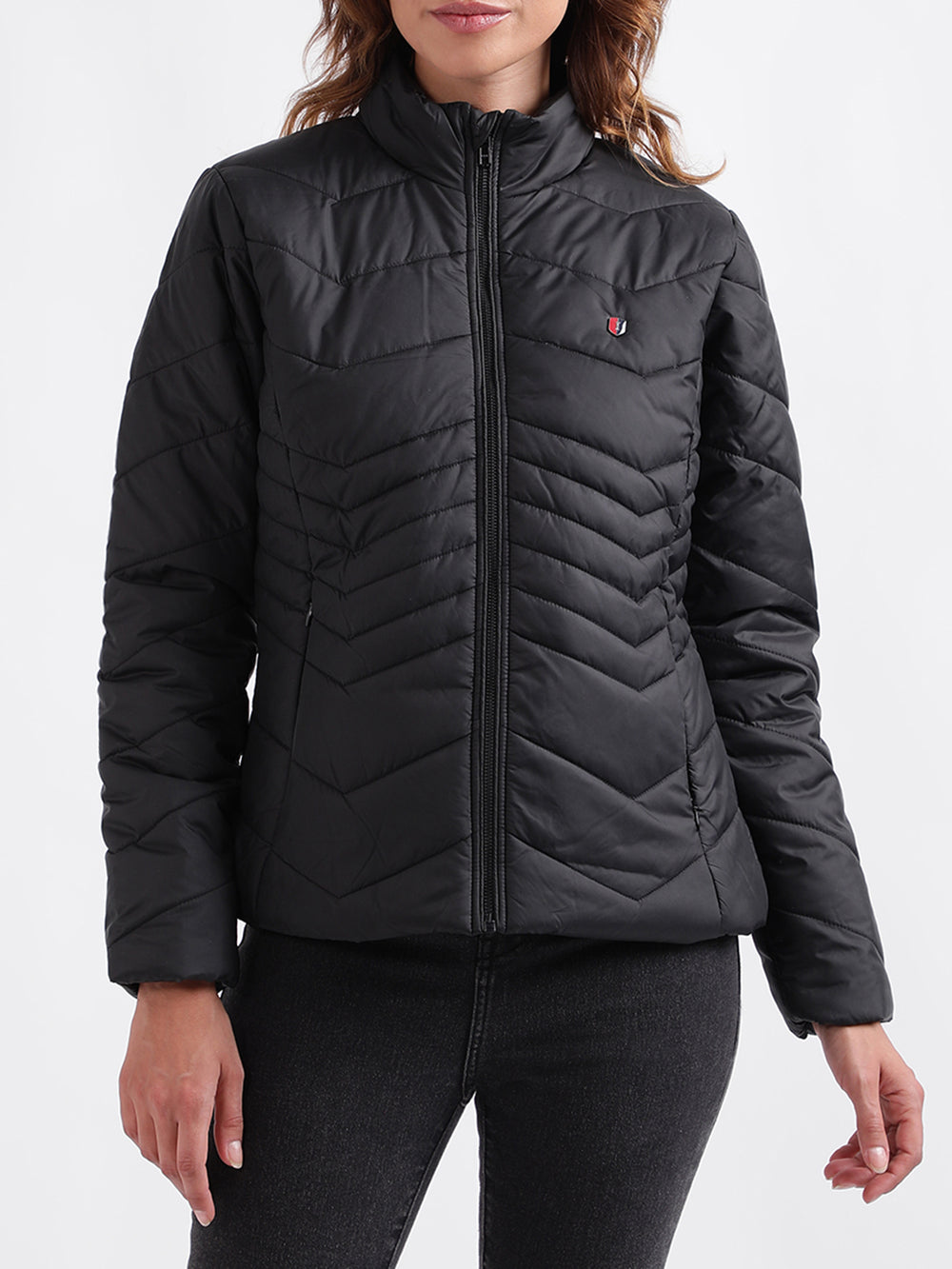 Shop Iconic Women Solid Full Sleeves Stand Collar Jacket Online ...