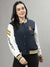 Iconic Women Navy Blue Colourblocked Stand Collar Long Sleeves Bomber Jacket