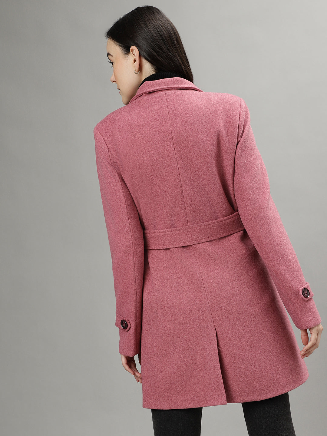 Iconic Women Pink Solid Spread Collar Long Sleeves Overcoat