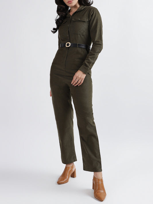 Iconic Women Solid Collar Full Sleeves Jumpsuit