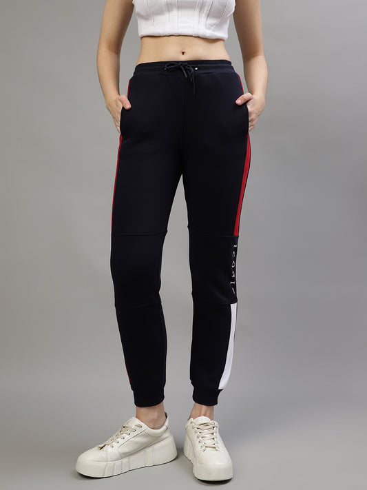 Iconic Women Navy Colorblocked Regular Fit Joggers Trackpants