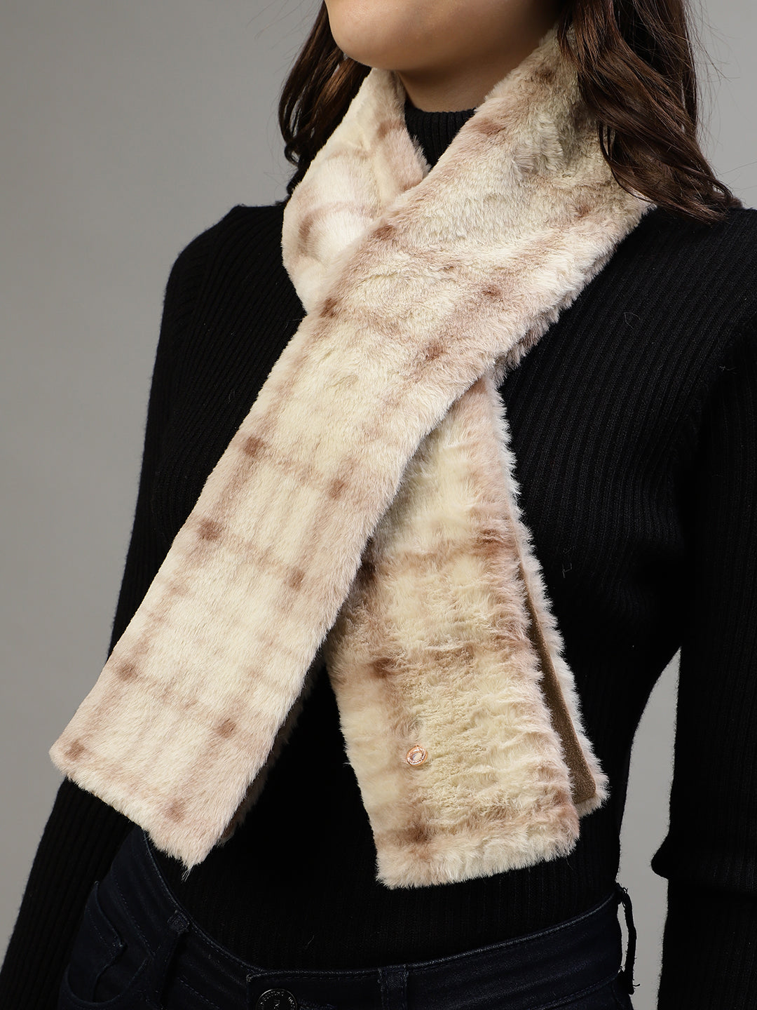 Iconic Women Beige Checked Muffler