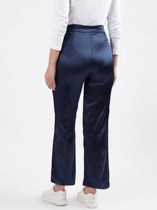 Iconic Women Navy Blue Solid Regular Fit Trouser