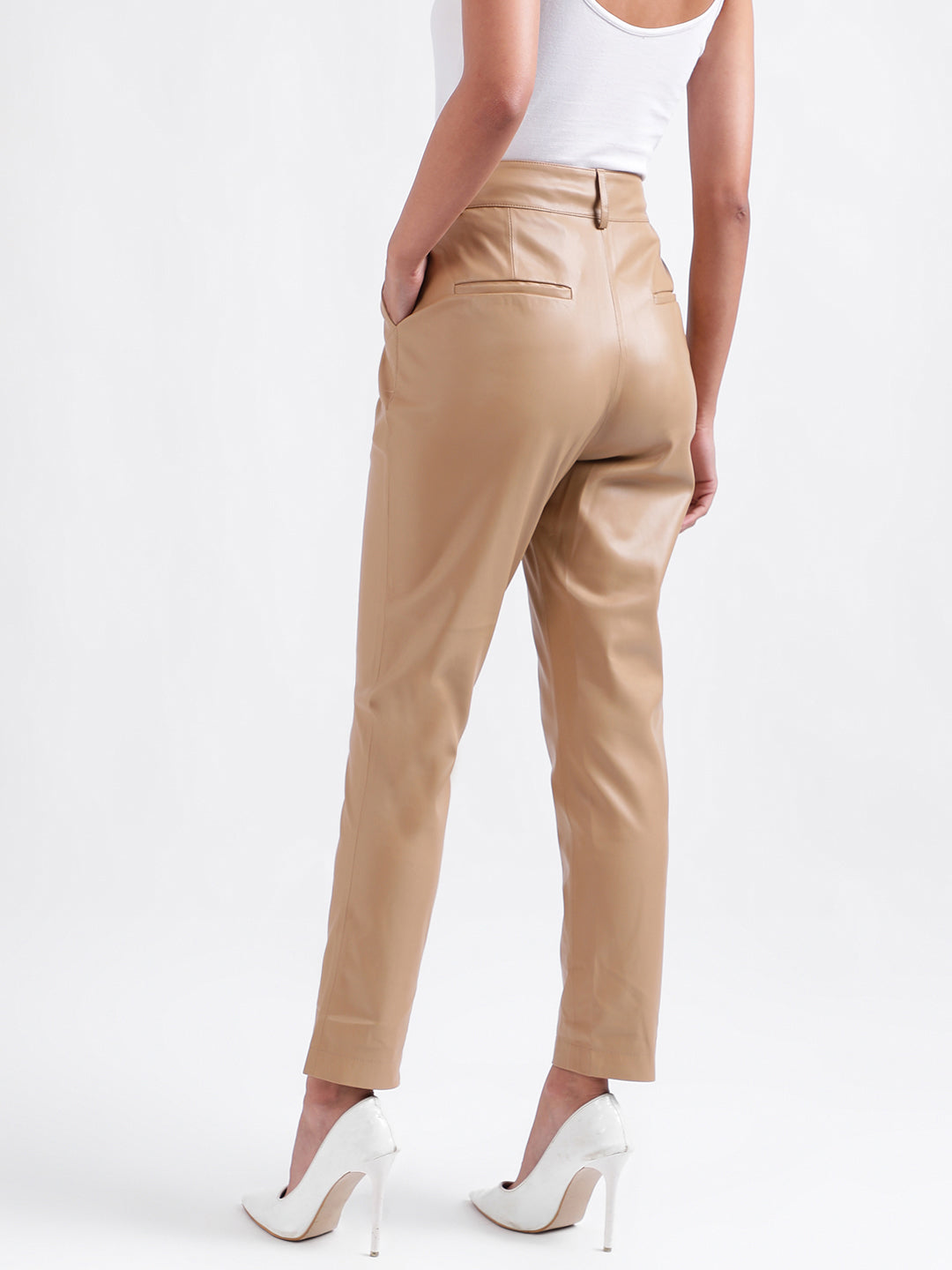 Iconic Women Beige Solid Regular Fit Trouser