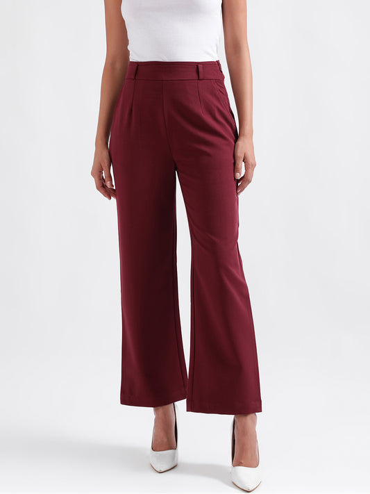 Iconic Women Maroon Solid Regular Fit Trouser