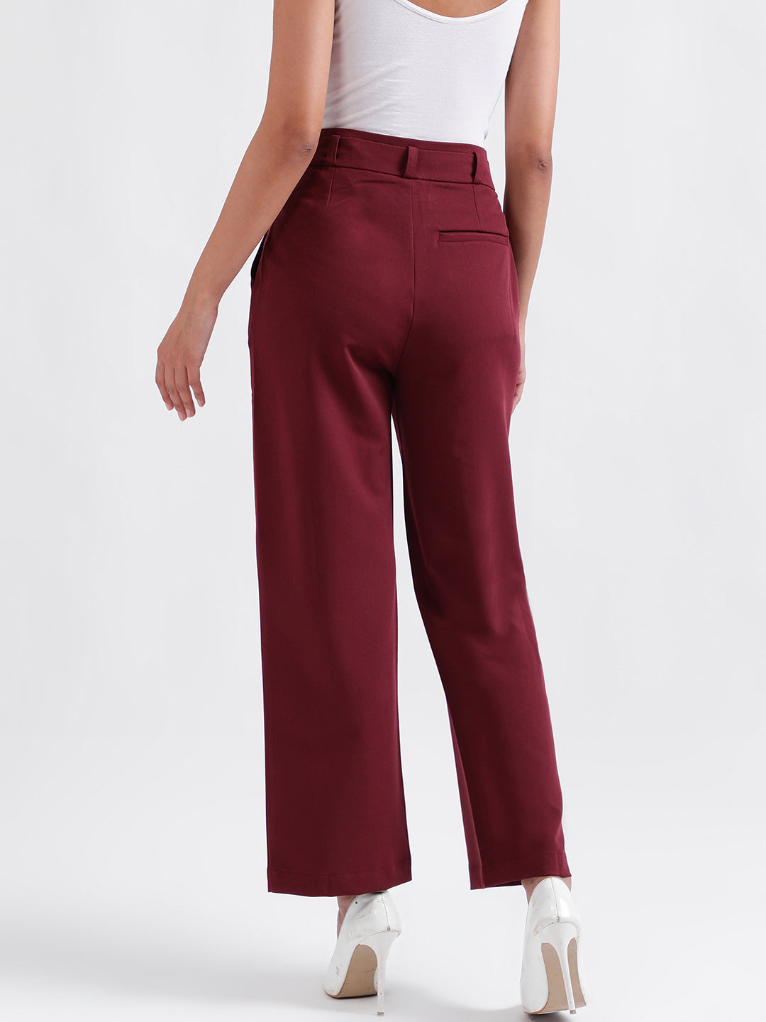 Iconic Women Maroon Solid Regular Fit Trouser