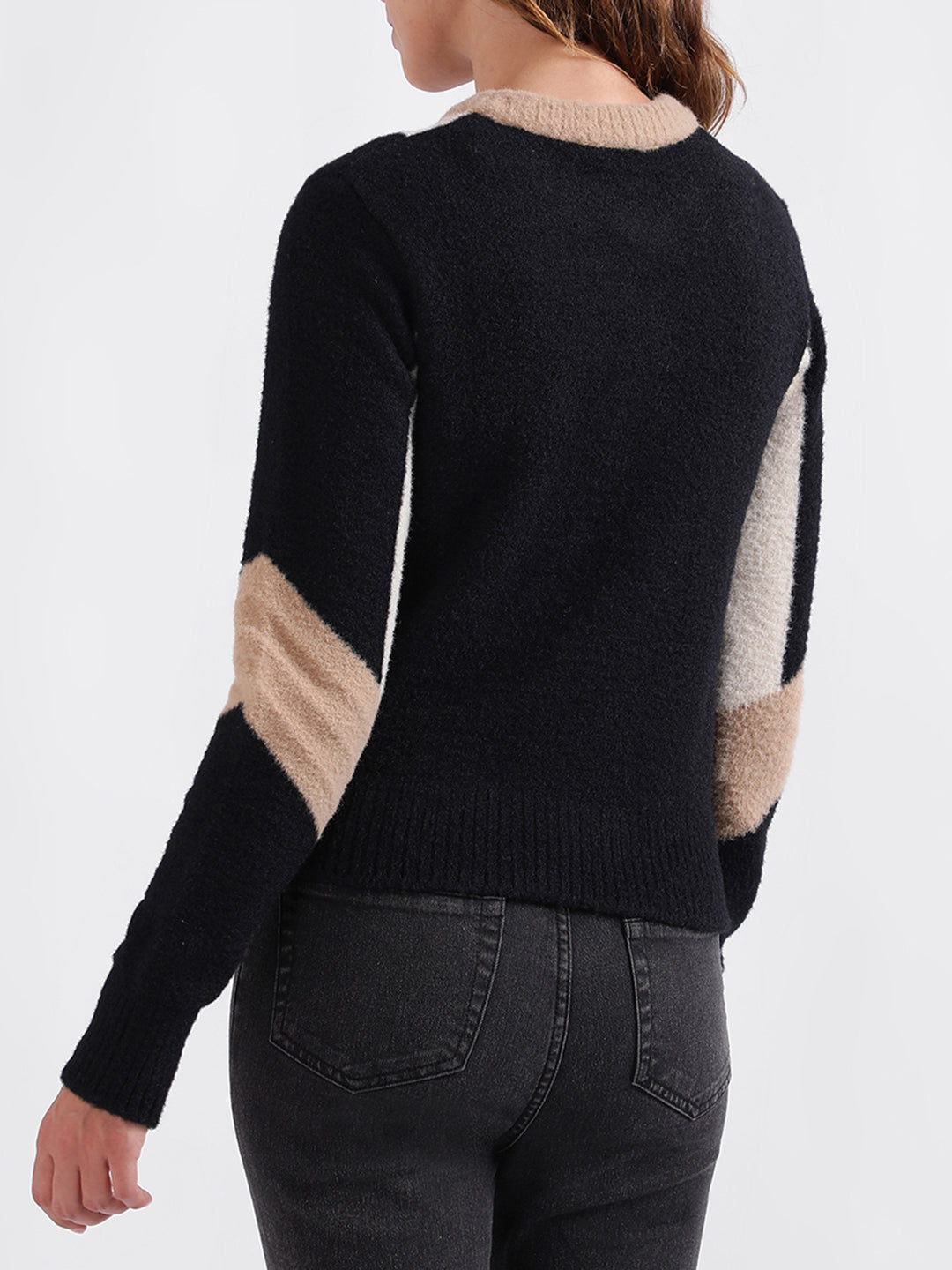 Iconic Women Colour blocked Full Sleeves Round Neck Sweater