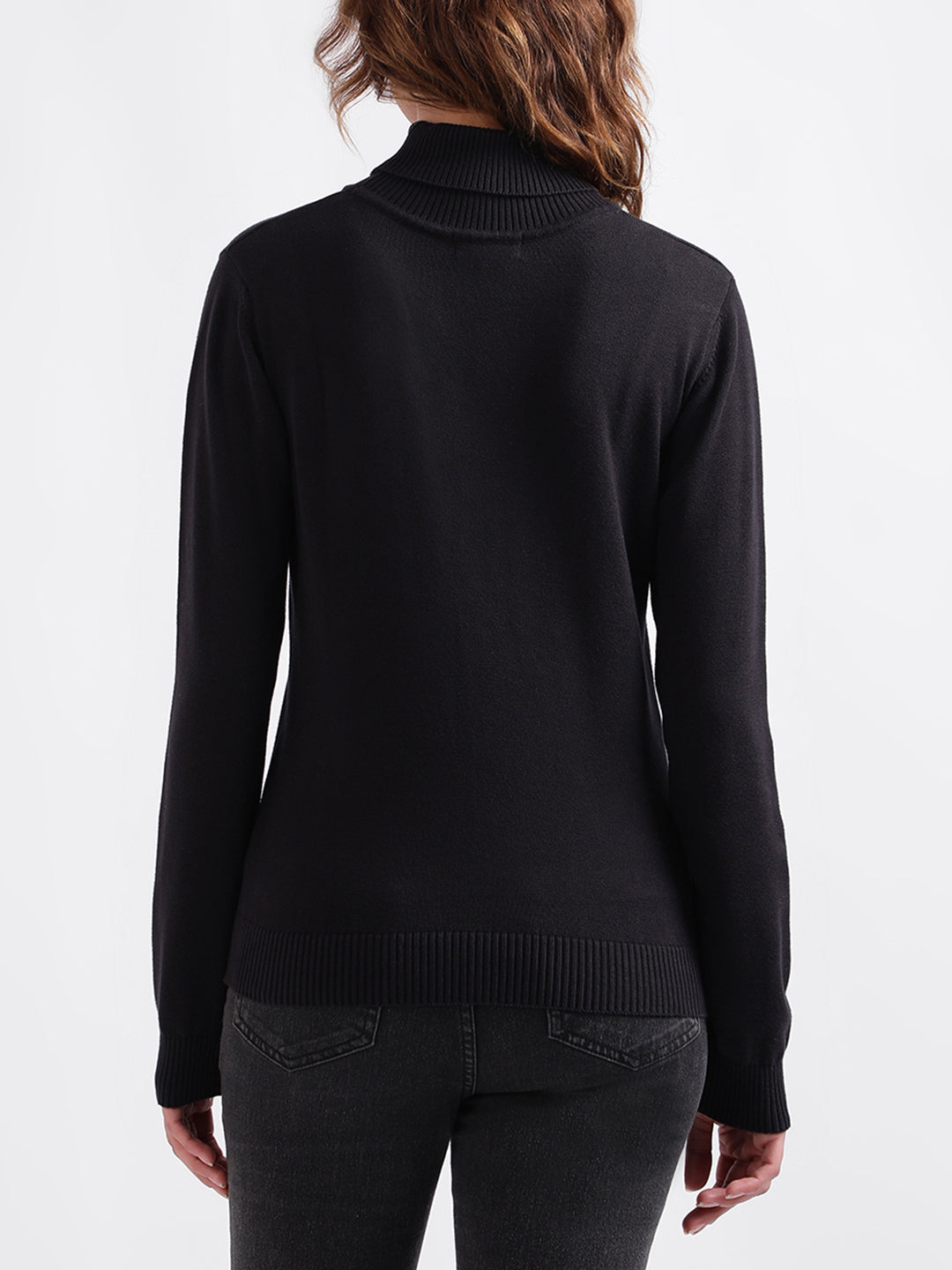 Iconic Women Solid Full Sleeves Turtle Neck Sweater