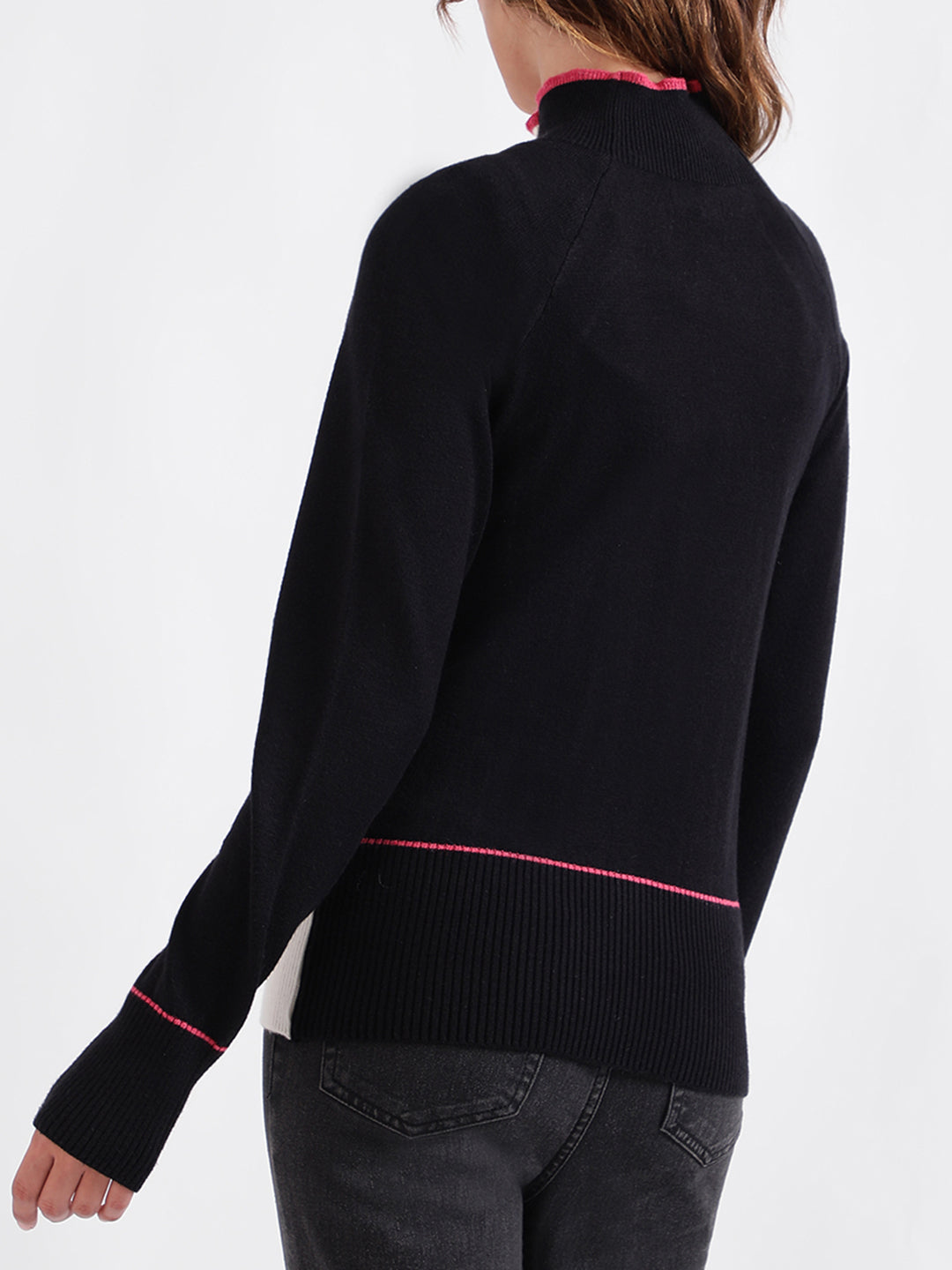 Iconic Women Colour blocked Full Sleeves High Neck Sweater