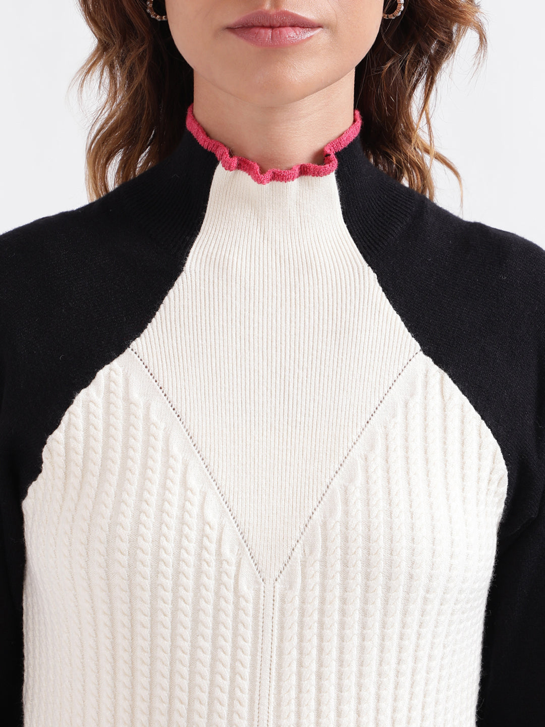 Iconic Women Colour blocked Full Sleeves High Neck Sweater