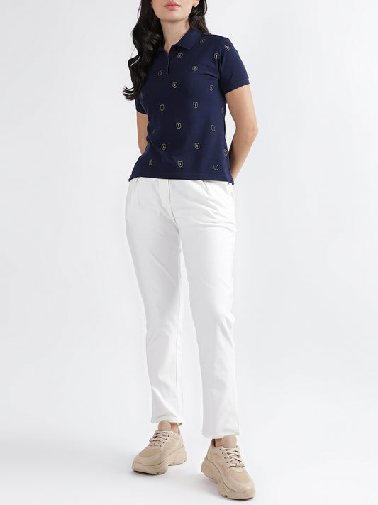 Iconic Navy Fashion Printed Regular Fit Polo T-Shirt