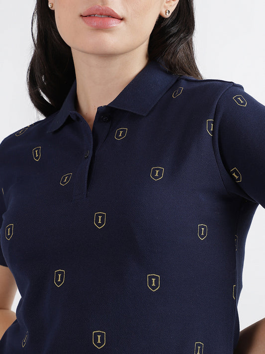 Iconic Navy Fashion Printed Regular Fit Polo T-Shirt