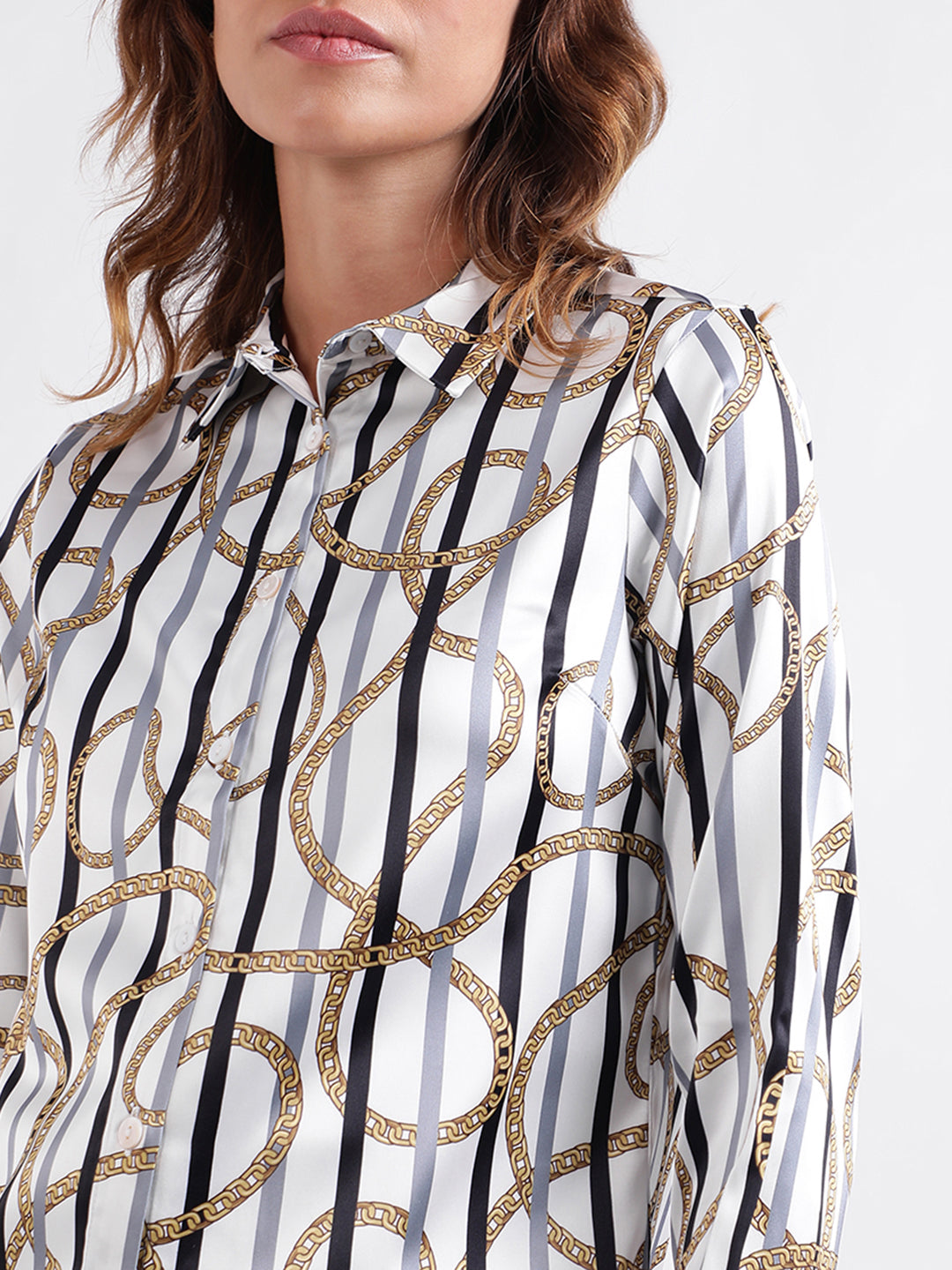 Iconic Women Printed Full Sleeves Collar Top