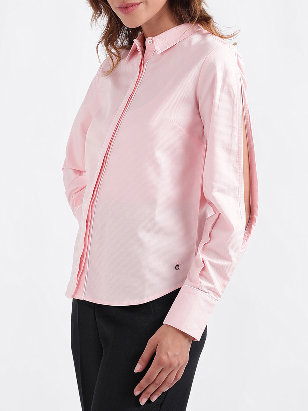 Iconic Women Solid Full Sleeves Collar Top
