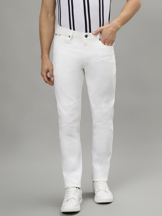 LINDBERGH Men White Solid Mid-Rise Tapered Fit Jeans