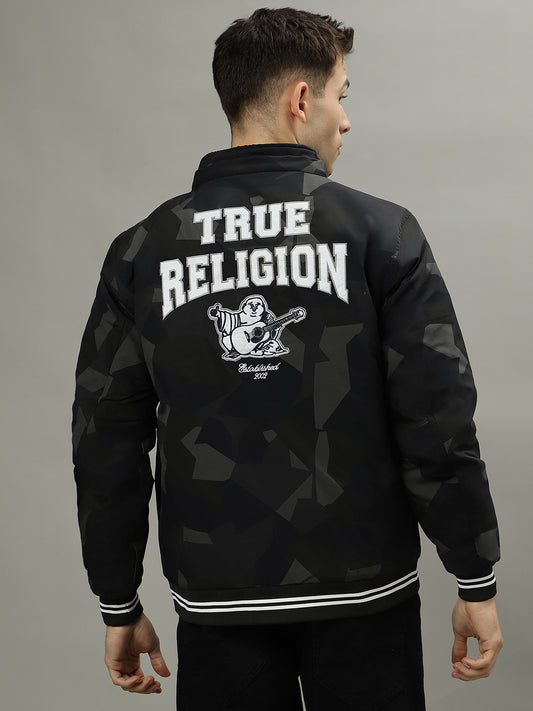 True Religion Multicolored Men Printed Hooded Long Sleeves Bomber Jacket