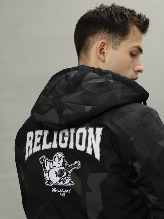 True Religion Multicolored Men Printed Hooded Long Sleeves Bomber Jacket