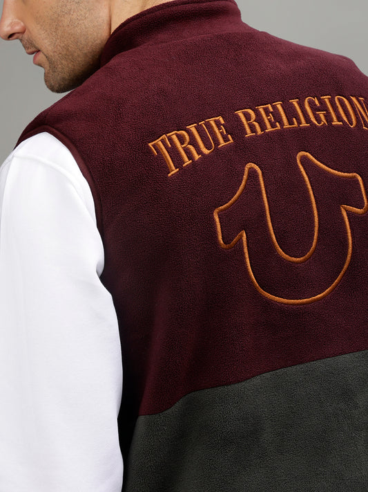 True Religion Men Colour blocked Stand Collar Sleeveless Jacket