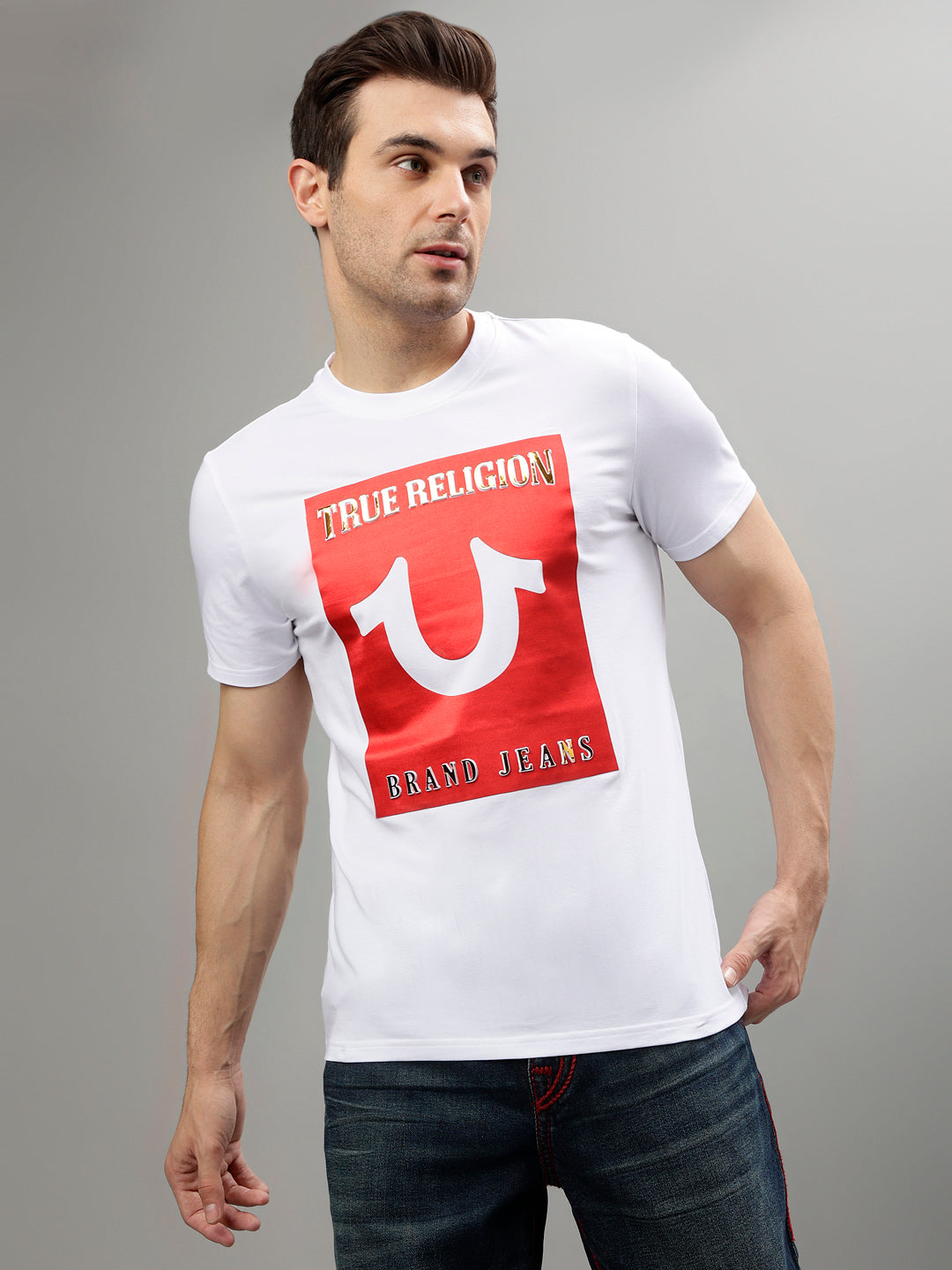True Religion Men Solid Round Neck Half Sleeves TShirt