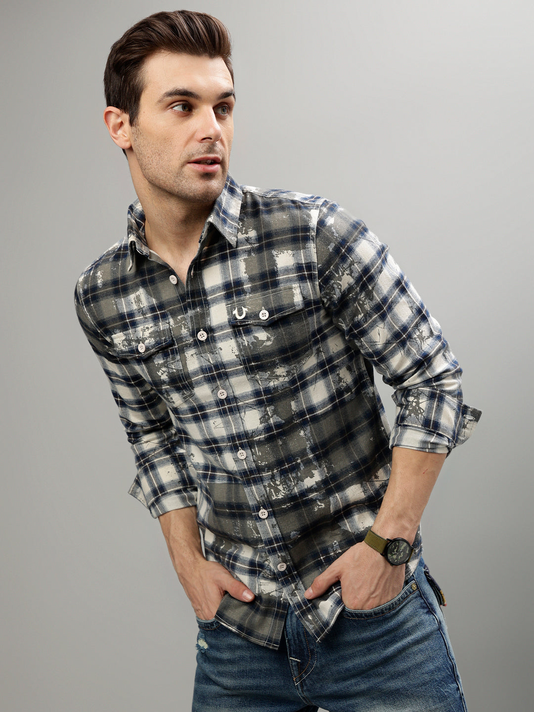 Shop True Religion Multi Fashion Checked Regular fit Shirt Online
