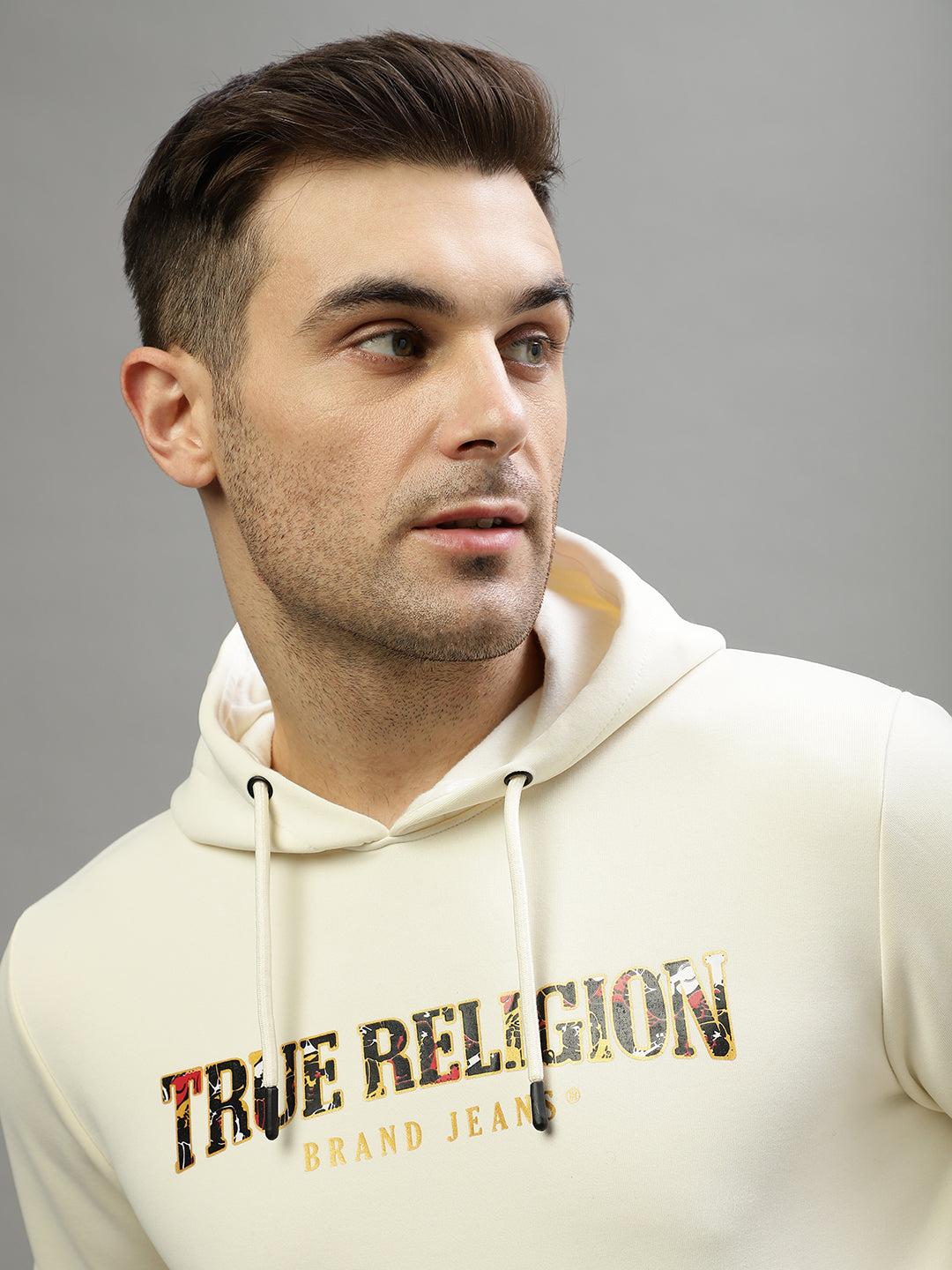 True Religion Men Printed Hooded Full Sleeves Sweatshirt