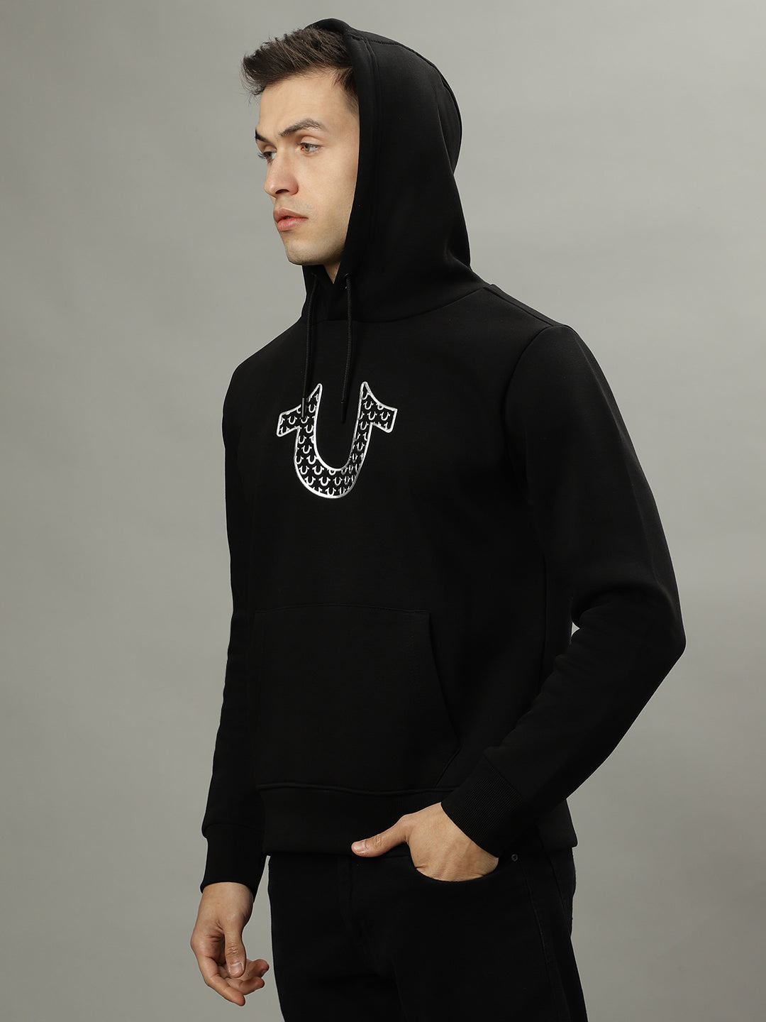 True Religion Men Black Solid Hooded Long Sleeves Sweatshirts