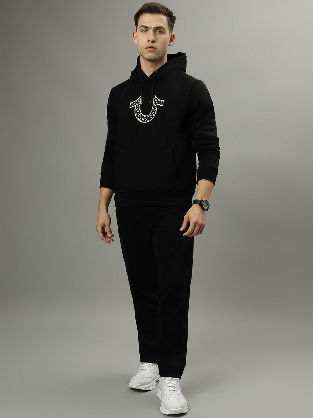 True Religion Men Black Solid Hooded Long Sleeves Sweatshirts