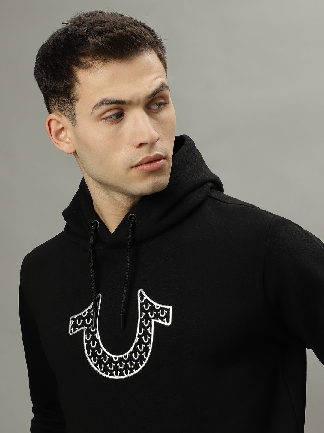 True Religion Men Black Solid Hooded Long Sleeves Sweatshirts
