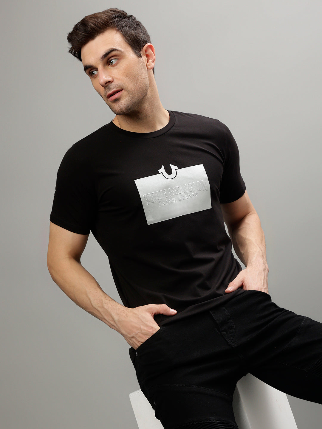 True Religion Black Fashion Printed Regular Fit T-Shirt