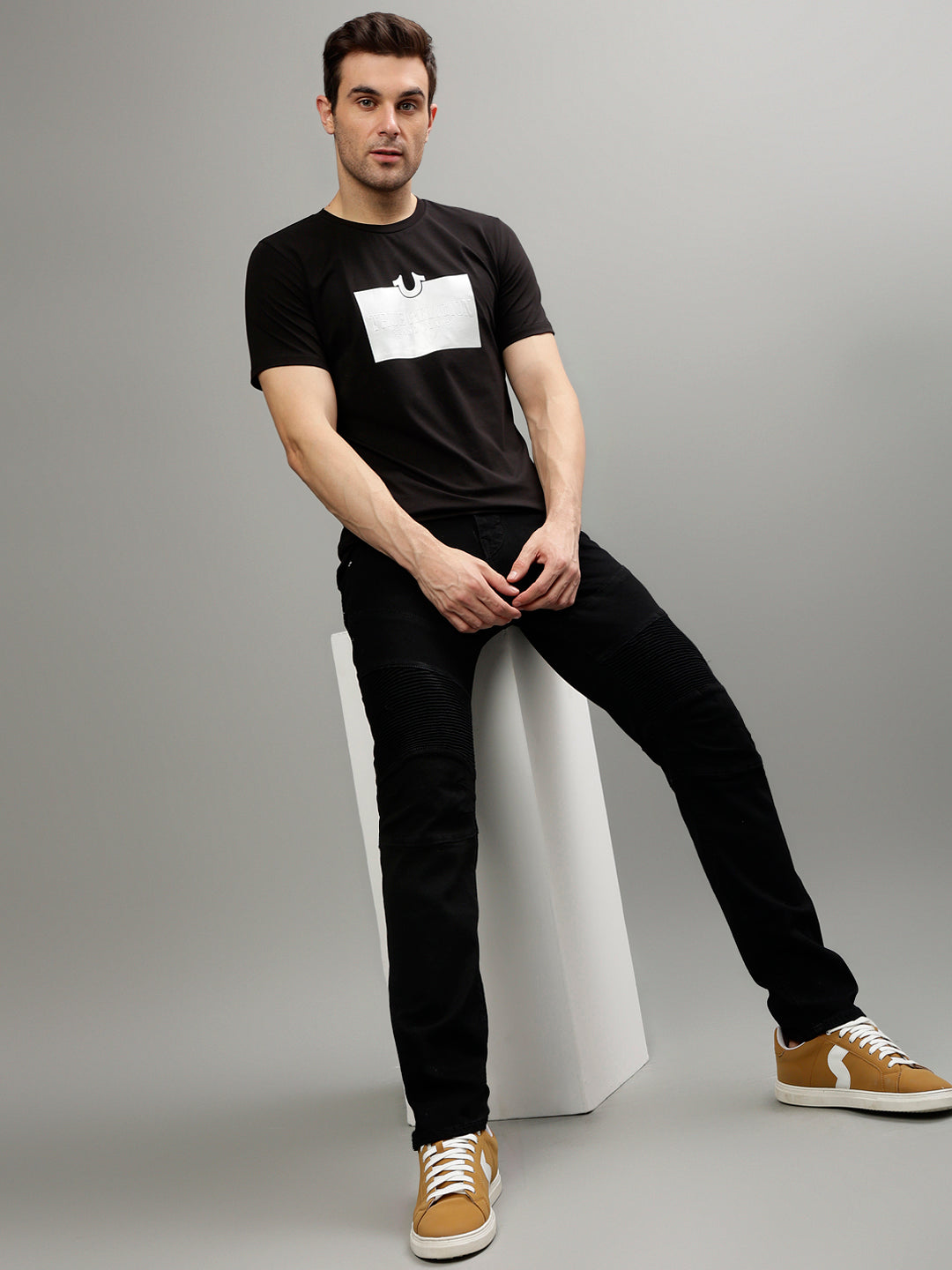 True Religion Black Fashion Printed Regular Fit T-Shirt