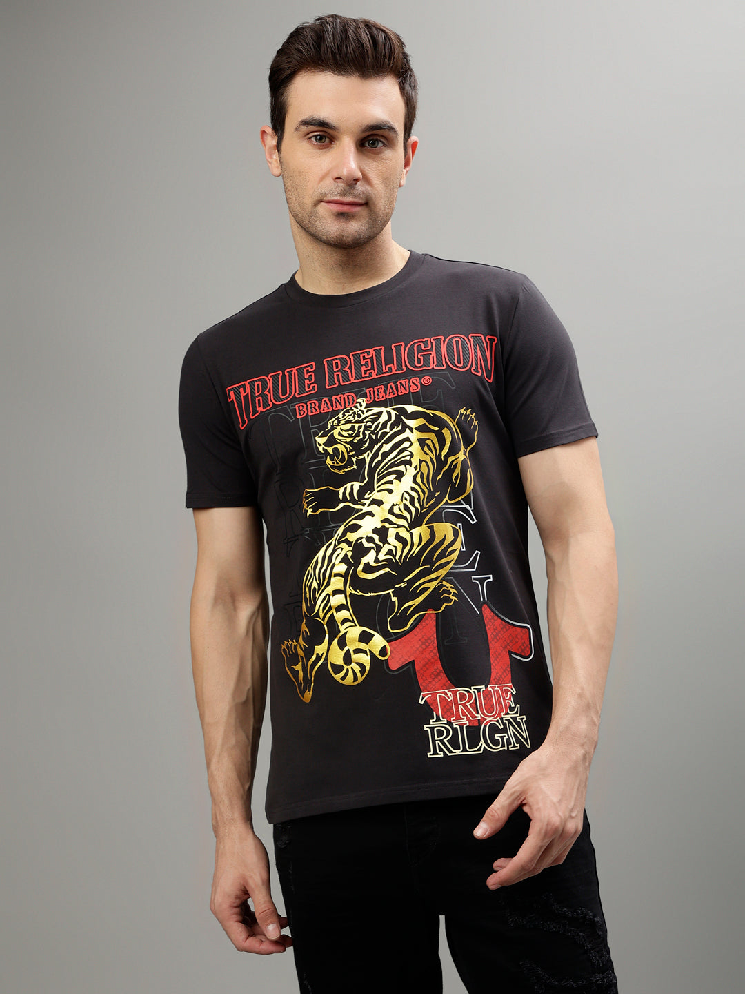 True Religion Grey Fashion Printed Regular fit T-Shirt